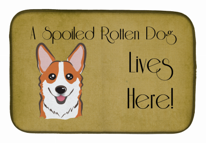 Spoiled Dog Lives Here Dish Drying Mat (Color: Corgi - Red, size: 14 x 21)