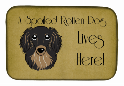 Spoiled Dog Lives Here Dish Drying Mat (Color: Dachshund - Longhair - Black and Tan, size: 14 x 21)