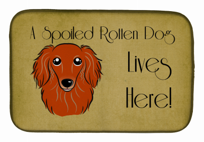 Spoiled Dog Lives Here Dish Drying Mat (Color: Dachshund - Longhair - Red, size: 14 x 21)