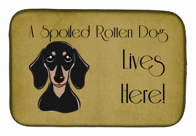 Spoiled Dog Lives Here Dish Drying Mat (Color: Dachshund - Black and Tan, size: 14 x 21)