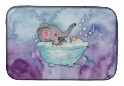 Animal Bathing Watercolor Dish Drying Mat (Color: Elephant Bathing Watercolor, size: 14 x 21)