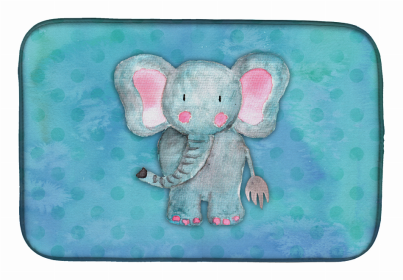 Animal Watercolor Dish Drying Mat (Color: Blue Elepant Watercolor, size: 14 x 21)