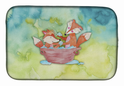 Animal Bathing Watercolor Dish Drying Mat (Color: Foxes Bathing Watercolor, size: 14 x 21)