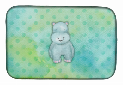 Animal Polkadot Watercolor Dish Drying Mat (Color: Polkadot Hippopotamus Watercolor, size: 14 x 21)