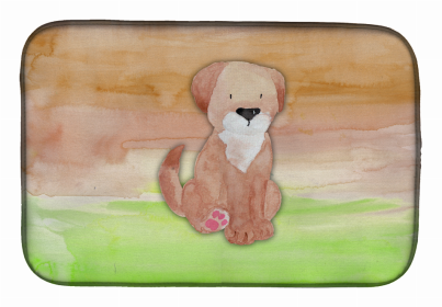 Animal Watercolor Dish Drying Mat (Color: Dog Green and Brown Watercolor, size: 14 x 21)