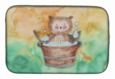 Animal Bathing Watercolor Dish Drying Mat (Color: Owl Bathing Watercolor, size: 14 x 21)