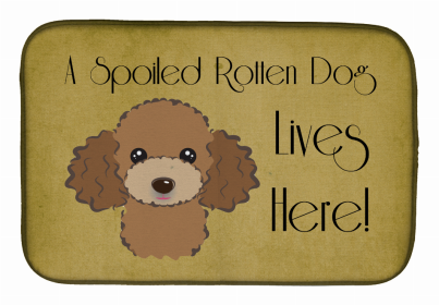 Spoiled Dog Lives Here Dish Drying Mat (Color: Poodle - Chocolate, size: 14 x 21)