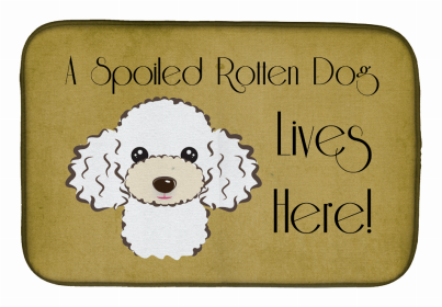 Spoiled Dog Lives Here Dish Drying Mat (Color: Poodle - White, size: 14 x 21)