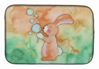 Animal Bathing Watercolor Dish Drying Mat (Color: Rabbit and Bubbles Watercolor, size: 14 x 21)