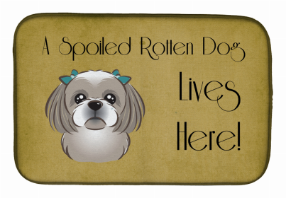 Spoiled Dog Lives Here Dish Drying Mat (Color: Shih Tzu - Silver, size: 14 x 21)