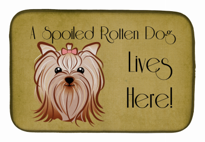 Spoiled Dog Lives Here Dish Drying Mat (Color: Yorkshire Terrier, size: 14 x 21)