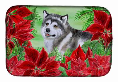 Poinsettias Dog on Dish Drying Mat (size: 14 x 21)