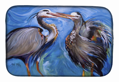 Bird Dish Drying Mat (Color: Blue Heron Love, size: 14 x 21)