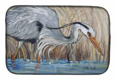 Bird Dish Drying Mat (Color: Blue Heron in the reeds, size: 14 x 21)