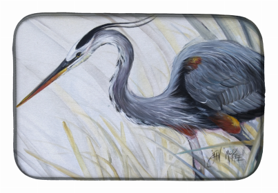 Bird Dish Drying Mat (Color: Blue Heron Frog hunting, size: 14 x 21)