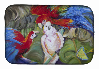 Bird Dish Drying Mat (Color: Menage-a-trois Parrots, size: 14 x 21)