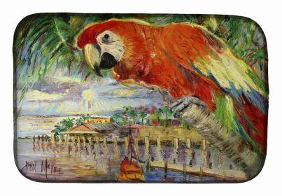 Bird Dish Drying Mat (Color: Red Parrot at Lulu's, size: 14 x 21)