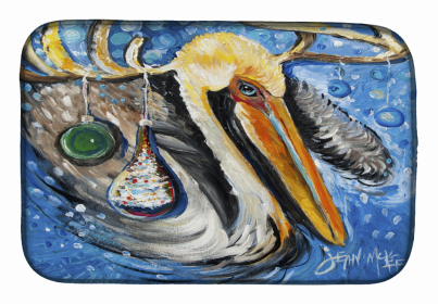 Bird Dish Drying Mat (Color: Pelican Dressed as a Reindeer, size: 14 x 21)