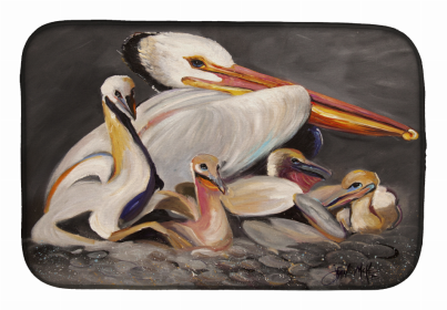 Bird Dish Drying Mat (Color: White Pelicans, size: 14 x 21)