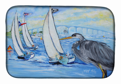 Bird Dish Drying Mat (Color: Blue Heron Sailboats Dog River Bridge, size: 14 x 21)