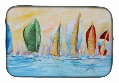 Sailboats Dish Drying Mat (Color: Reggatta, size: 14 x 21)