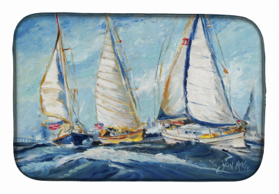 Sailboats Dish Drying Mat (Color: Roll me over Sailboats, size: 14 x 21)