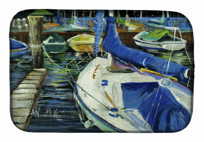 Sailboats Dish Drying Mat (Color: Night on the Docks Sailboat, size: 14 x 21)