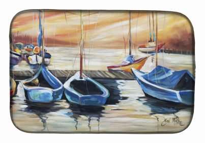 Sailboats Dish Drying Mat (Color: Beach View with Sailboats, size: 14 x 21)