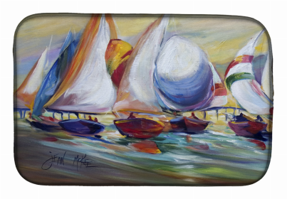 Sailboats Dish Drying Mat (Color: Sailboat Race in Dauphin Island, size: 14 x 21)