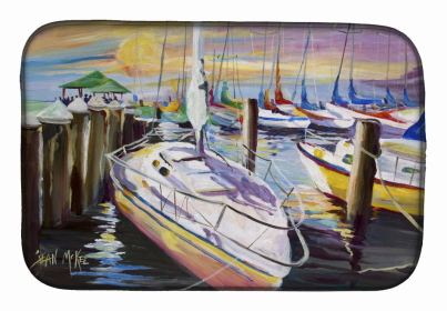 Sailboats Dish Drying Mat (Color: Sailboats at the Fairhope Yacht Club Docks, size: 14 x 21)