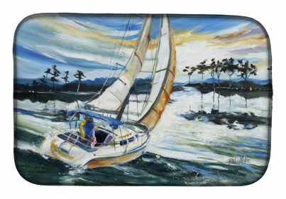 Sailboats Dish Drying Mat (Color: Sailboats on Lake Martin, size: 14 x 21)