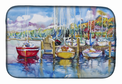 Sailboats Dish Drying Mat (Color: Paradise Yacht Club Sailboats, size: 14 x 21)