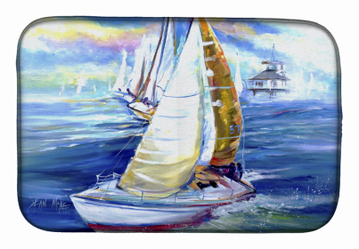 Sailboats Dish Drying Mat (Color: Rock my Boat Sailboats, size: 14 x 21)