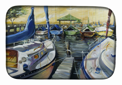 Sailboats Dish Drying Mat (Color: Seven Boats Sailboats, size: 14 x 21)