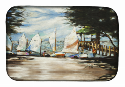 Sailboats Dish Drying Mat (Color: Sailing Lessons Sailboats, size: 14 x 21)