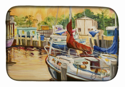 Sailboats Dish Drying Mat (Color: Sunset Bay Sailboat, size: 14 x 21)