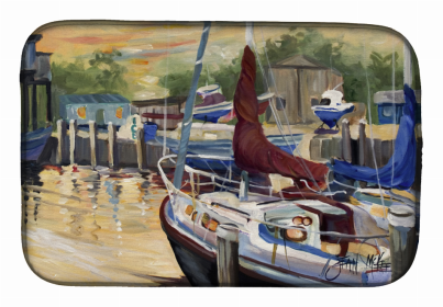 Sailboats Dish Drying Mat (Color: New Sunset Bay Sailboat, size: 14 x 21)