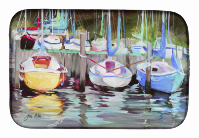 Sailboats Dish Drying Mat (Color: Yellow boat Sailboat, size: 14 x 21)