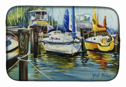 Sailboats Dish Drying Mat (Color: Yellow boat II Sailboat, size: 14 x 21)