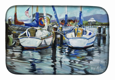 Sailboats Dish Drying Mat (Color: Tourquoise Bay Sailboat, size: 14 x 21)