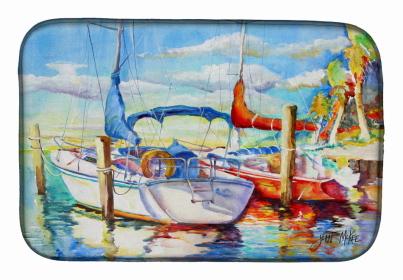 Sailboats Dish Drying Mat (Color: Towering Q Sailboat, size: 14 x 21)