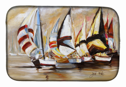 Sailboats Dish Drying Mat (Color: Boat Binge Sailboats, size: 14 x 21)