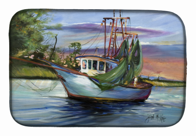 Fishing Boat Dish Drying Mat (Color: Jeannie Shrimp Boat, size: 14 x 21)