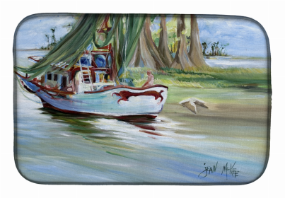 Fishing Boat Dish Drying Mat (Color: Jeannie Shrimp Boat #2, size: 14 x 21)