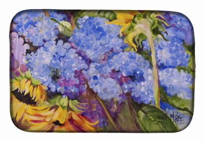 Floral Dish Drying Mat (Color: Hydrangeas and Sunflowers, size: 14 x 21)