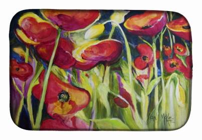 Floral Dish Drying Mat (Color: Red Poppies, size: 14 x 21)