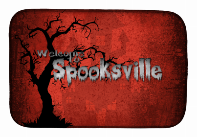 Halloween themed Dish Drying Mat (Color: Welcome to Spooksville Halloween, size: 14 x 21)