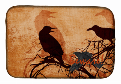 Halloween themed Dish Drying Mat (Color: Beware of the Black Crows Halloween, size: 14 x 21)