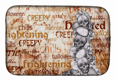 Halloween themed Dish Drying Mat (Color: Creepy, Haunted and Frightful with skulls Halloween, size: 14 x 21)