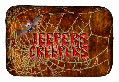 Halloween themed Dish Drying Mat (Color: Jeepers Creepers with Bat and Spider web Halloween, size: 14 x 21)